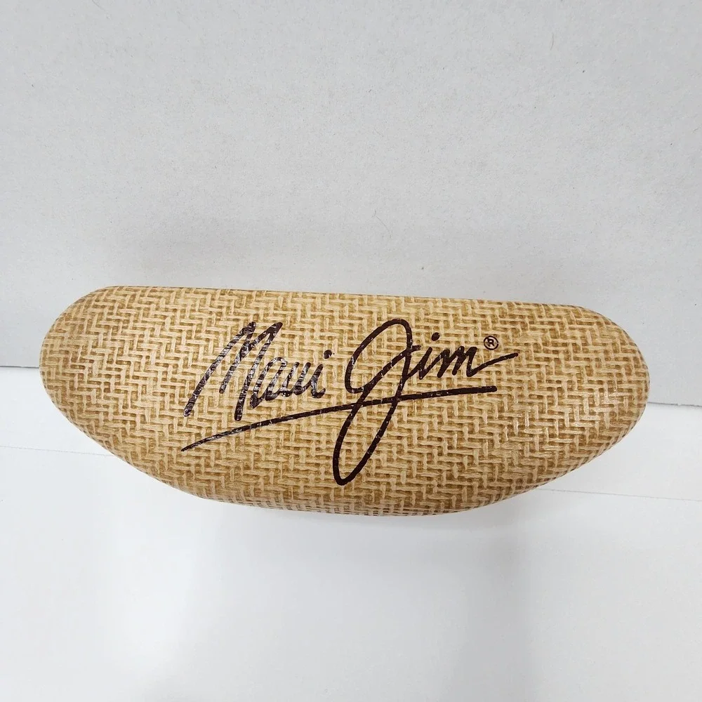 Maui Jim Sunglass EYEGLASS CASE Only Faux Bamboo Basket Weave Hard Clamshell